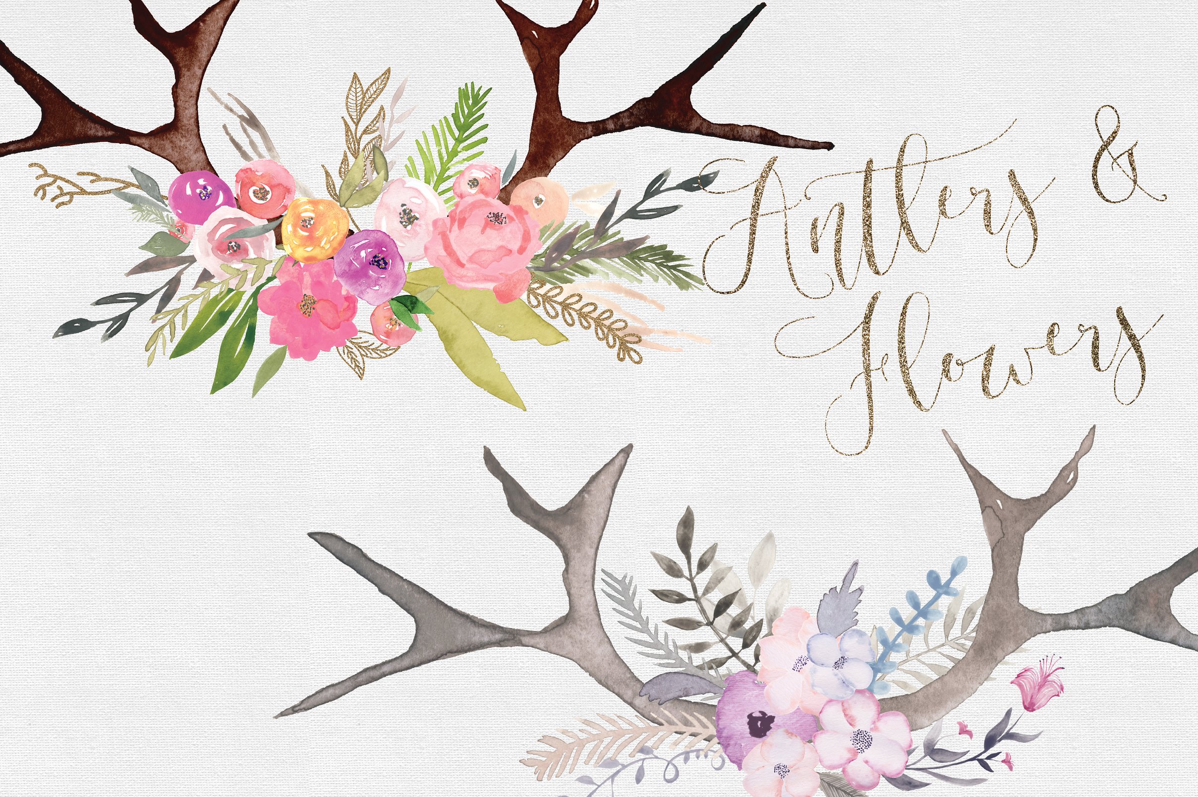 Hand painted Antler Clipart Se