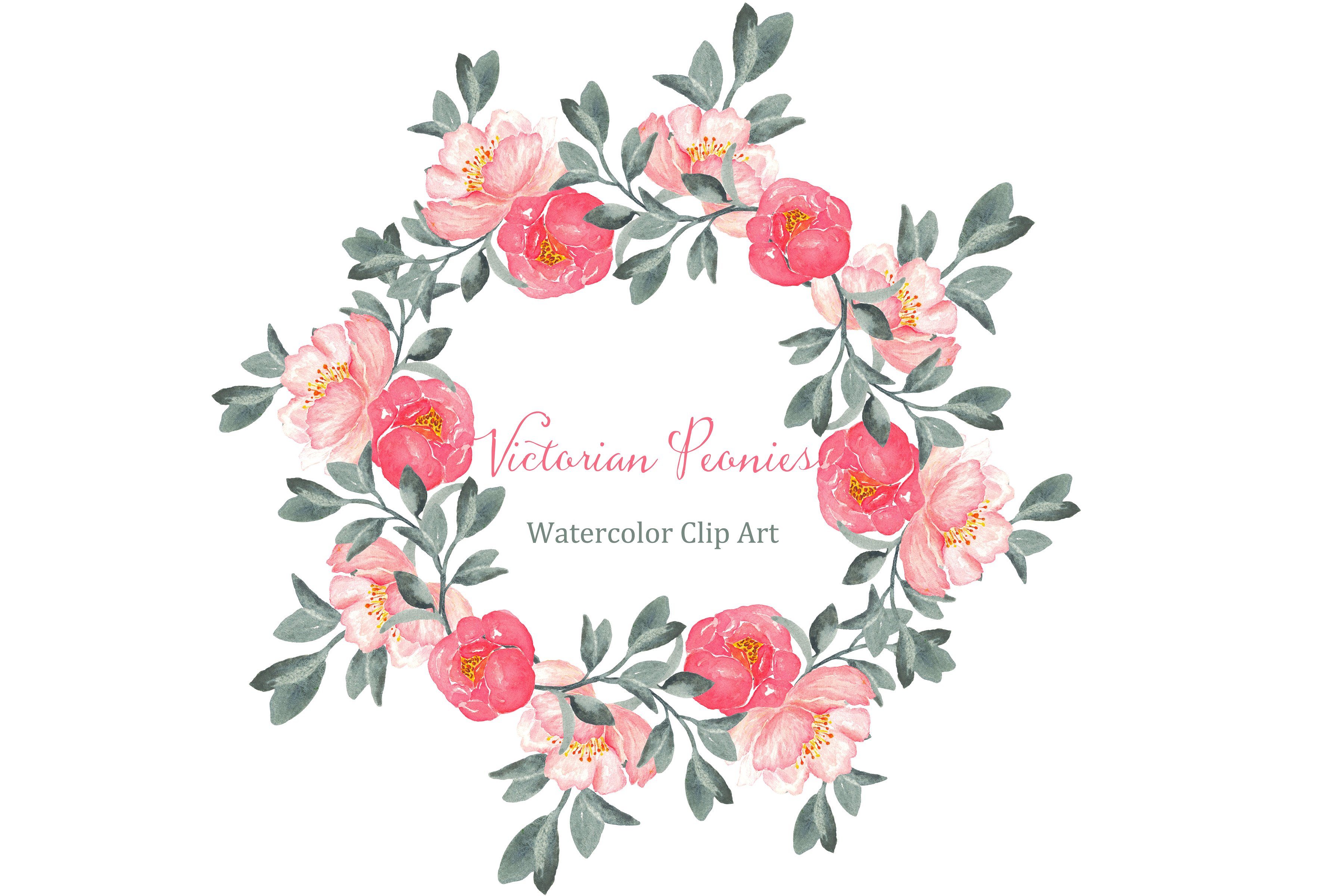 Peony Victorian Watercolor Cli