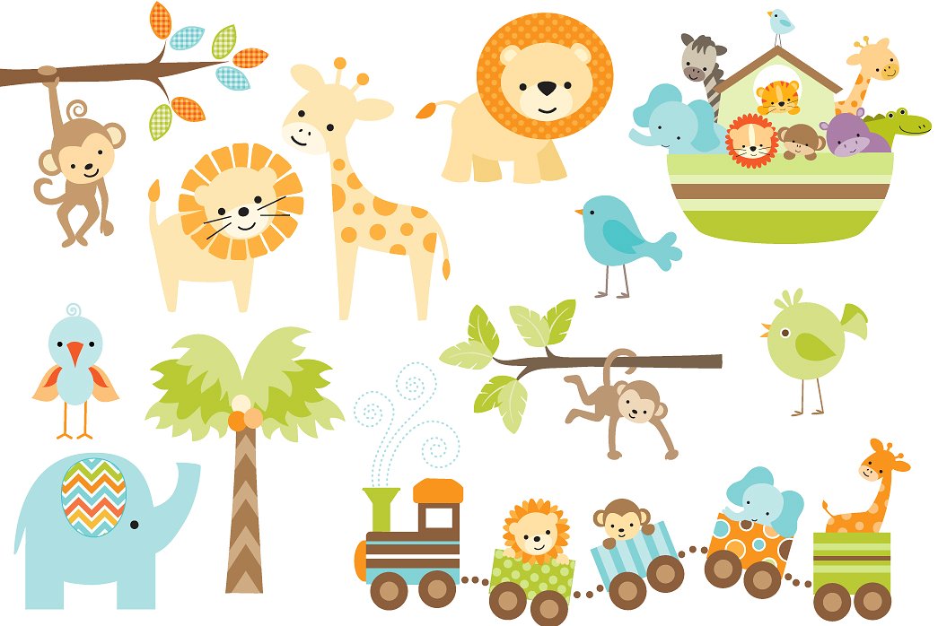 可爱插图设计素材Baby Jungle Animal Gra