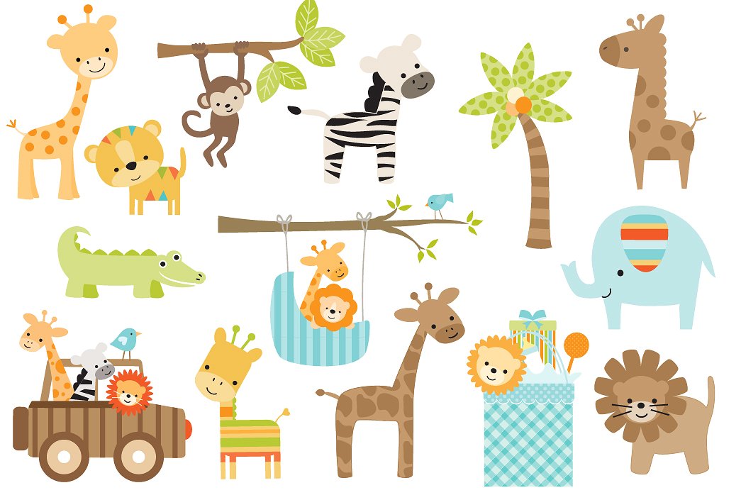 可爱插图设计素材Baby Jungle Animal Gra