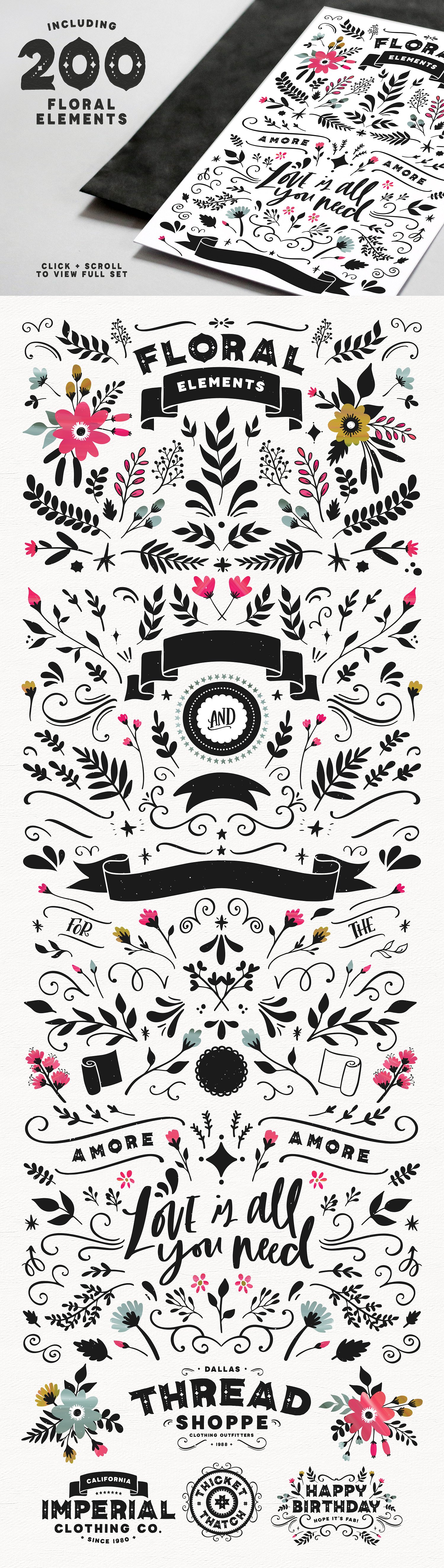 手绘装饰花卉字母元素设计素材Ciao Amore Decor