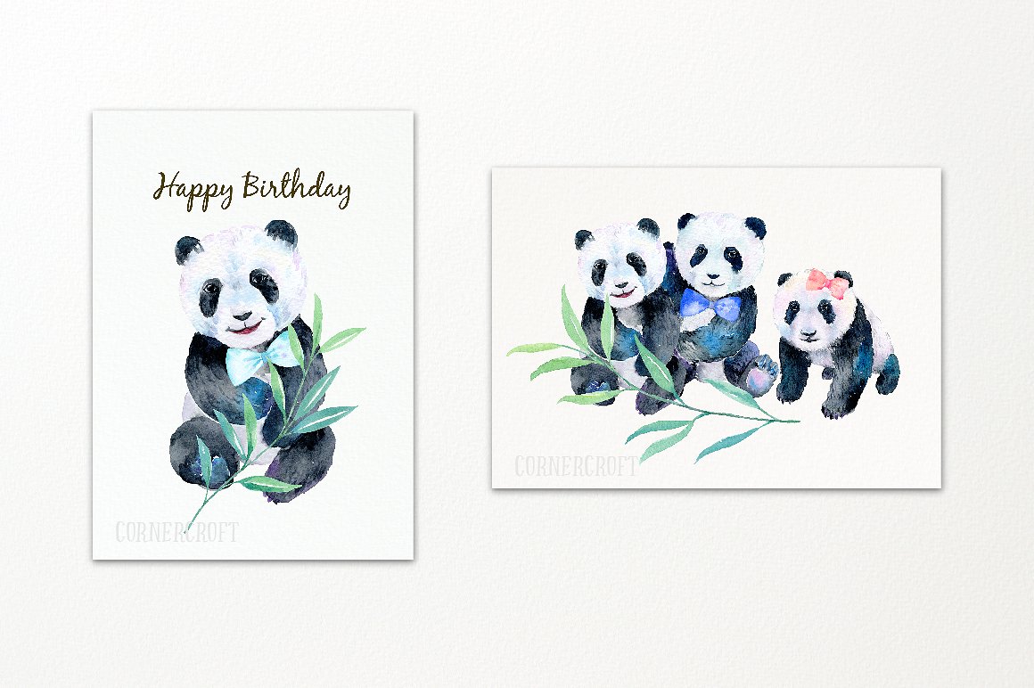 41款熊猫宝宝水彩画免扣素材Watercolor Panda