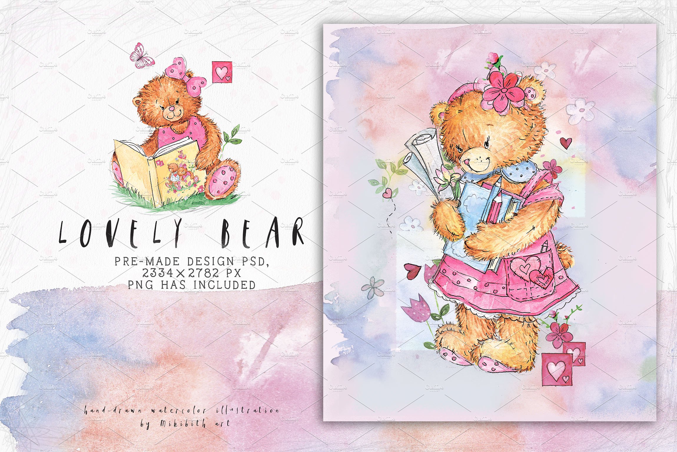 手绘彩色可爱泰迪熊设计素材SO LOVELY BEARS 1