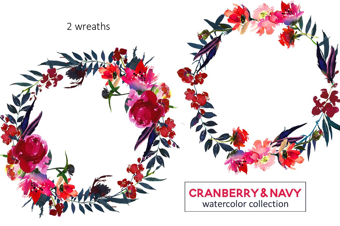 Red Navy Boho Watercolor Flowe