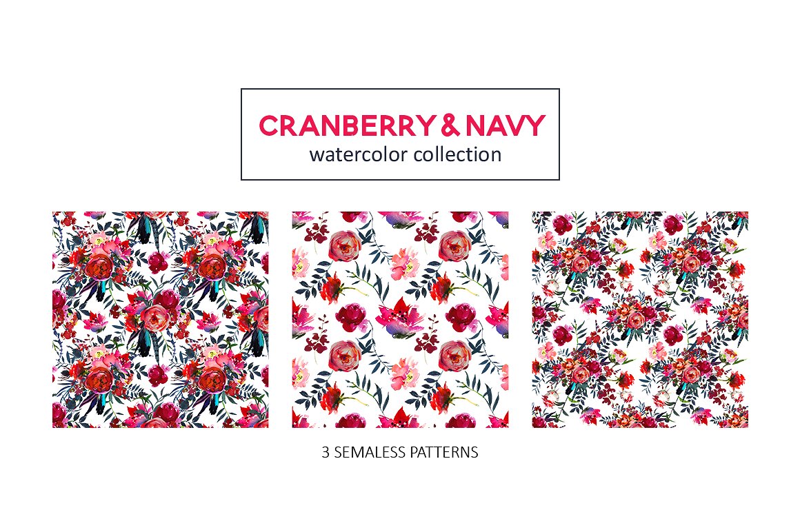 Red Navy Boho Watercolor Flowe