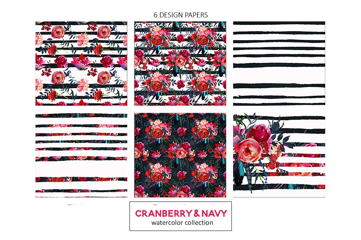 Red Navy Boho Watercolor Flowe