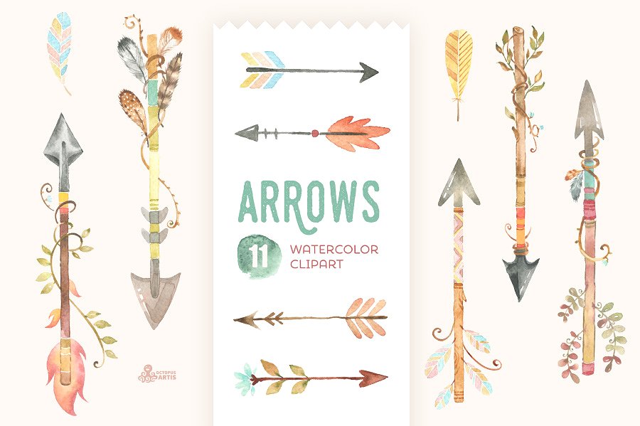 手绘水彩箭头设计素材Arrows Watercolor Cl