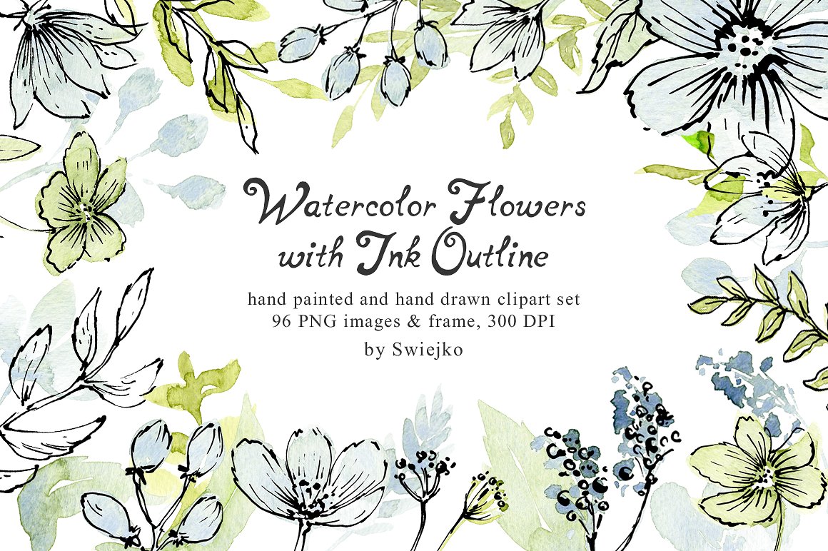 手绘花卉植物草图设计素材Watercolor Flowers