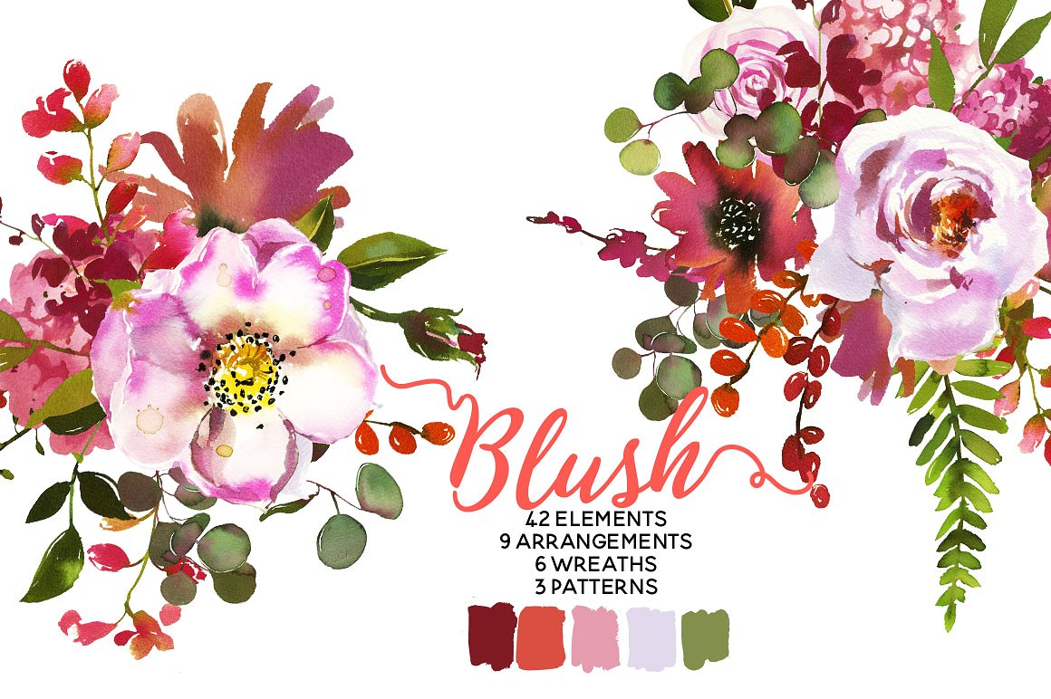 Blush Pink Coral Watercolor Fl