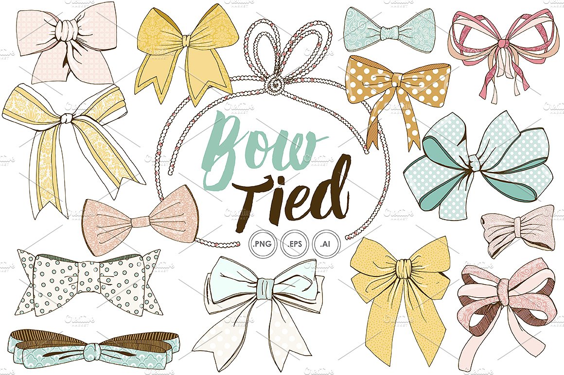 Tied Bow Clip Art Hand-Drawn R