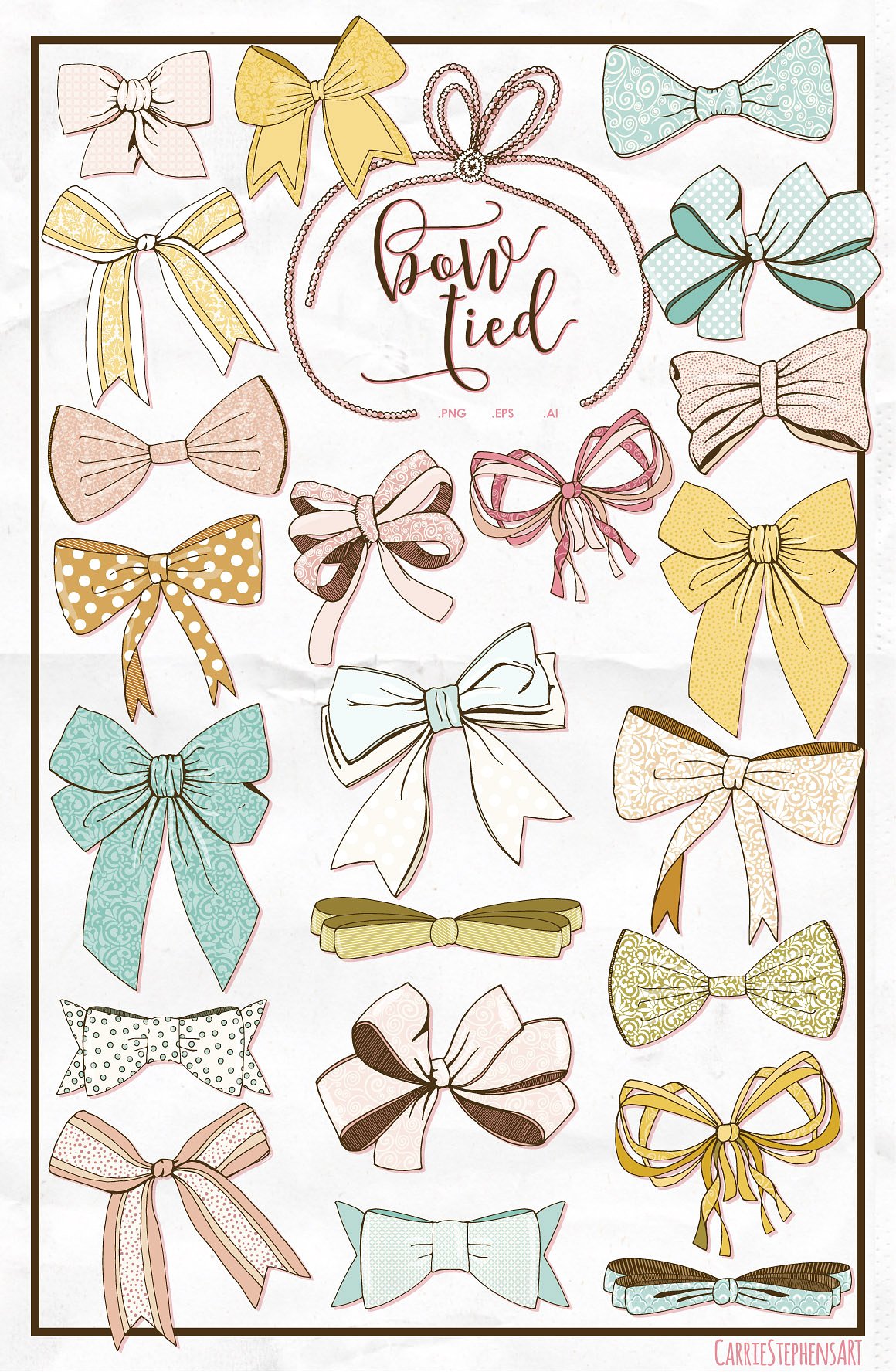 Tied Bow Clip Art Hand-Drawn R