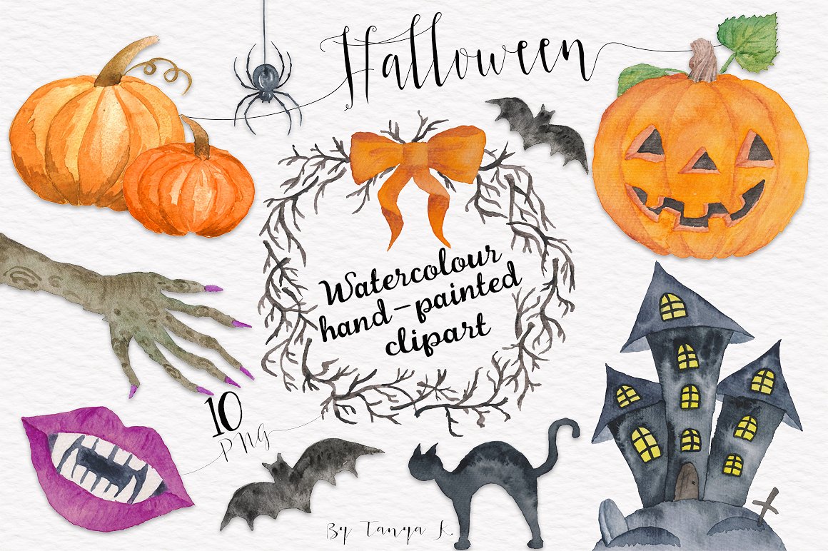 Halloween Autumn Watercolor Se