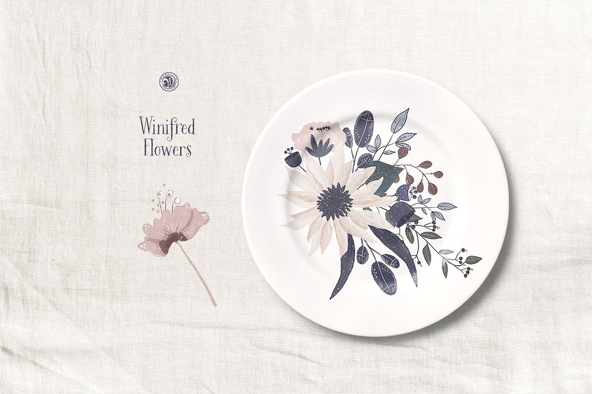 手绘花卉食物设计素材Winifred Flowers