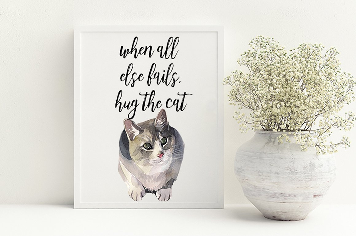 Cat Attack Watercolor PNG Coll