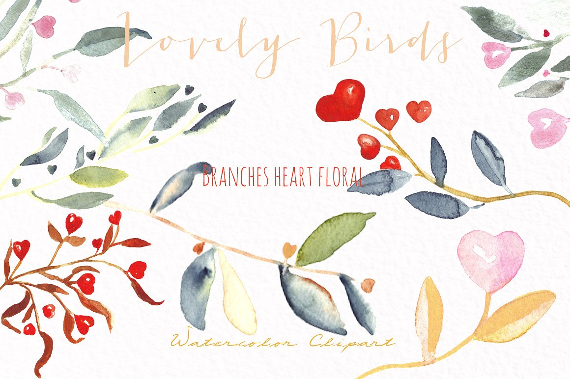 Lovely birds.Watercolor clipar