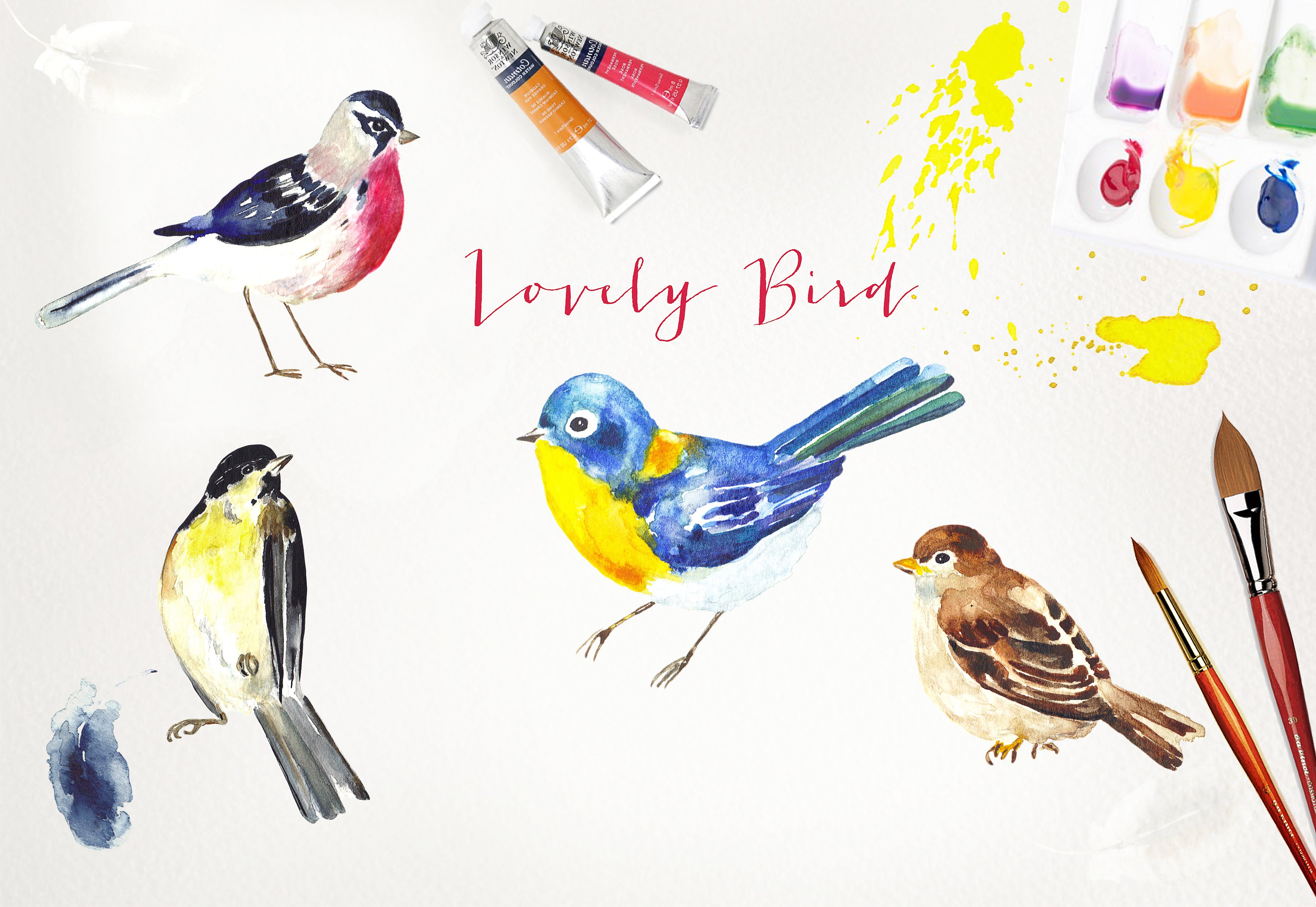 Lovely birds.Watercolor clipar