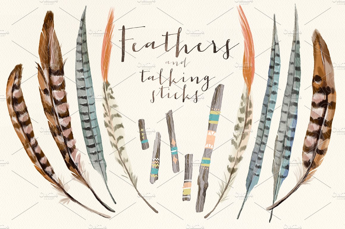 Watercolor feathers talking st