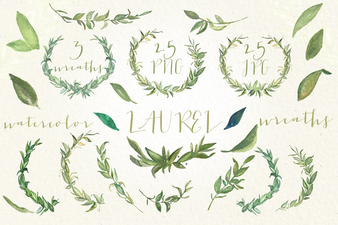 Laurel foliage wreaths illustr