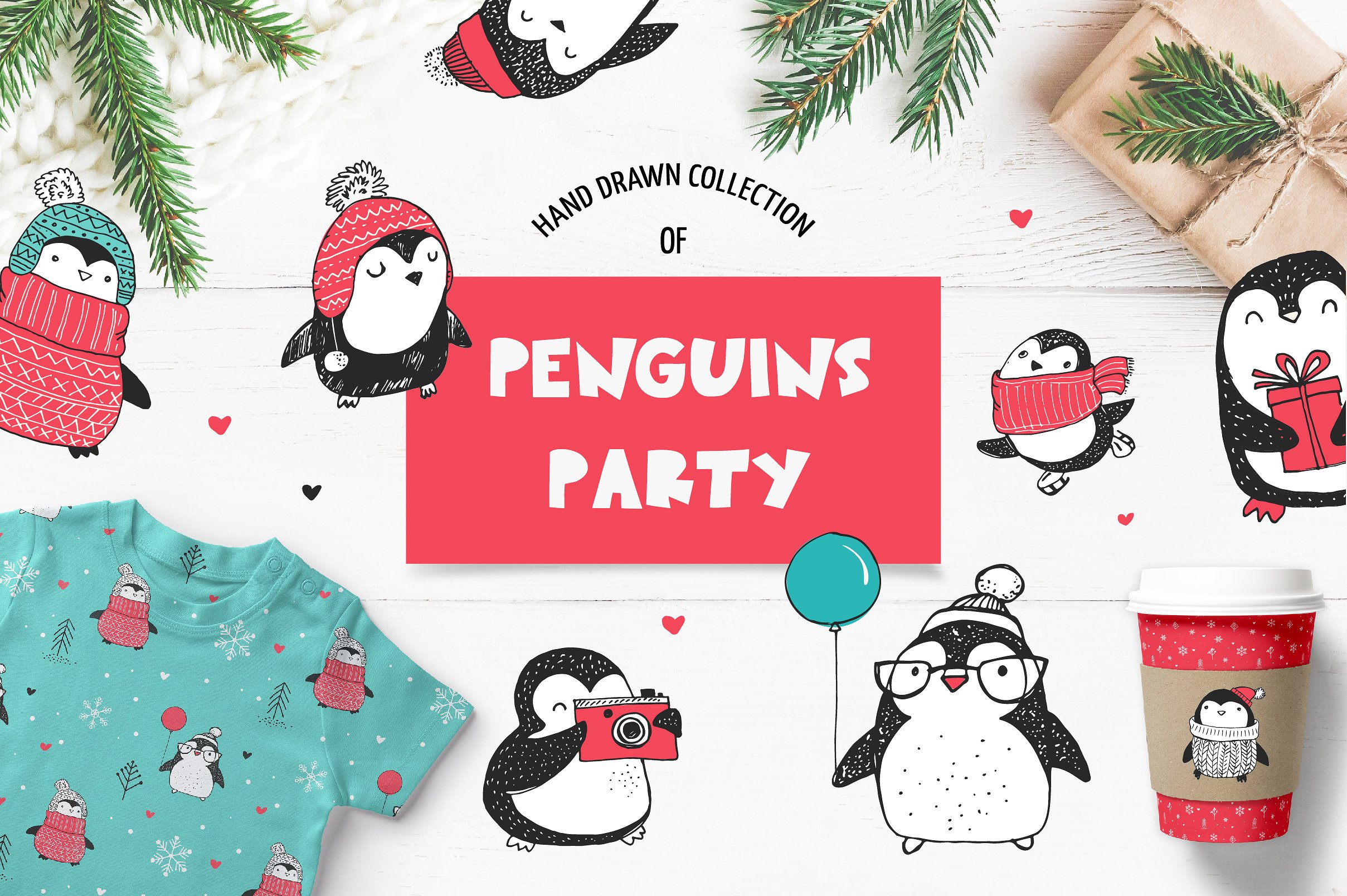 Cute penguin icons, Christmas