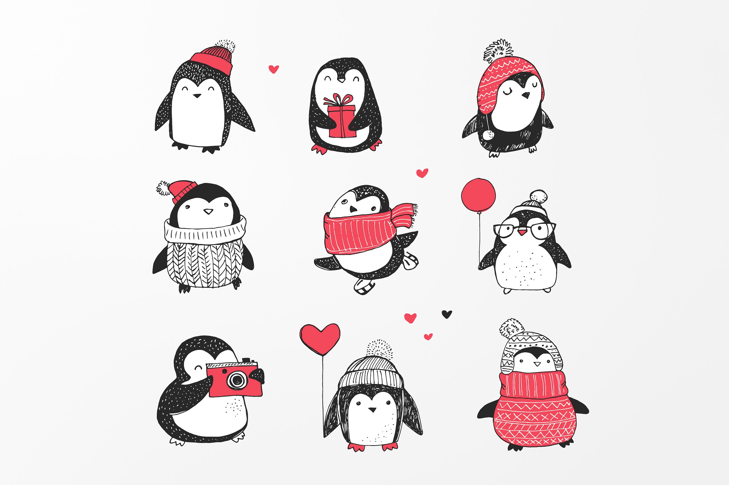 Cute penguin icons, Christmas