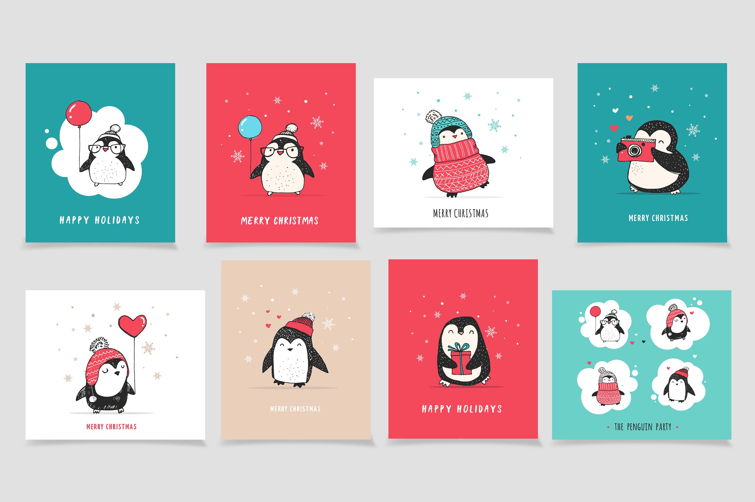 Cute penguin icons, Christmas