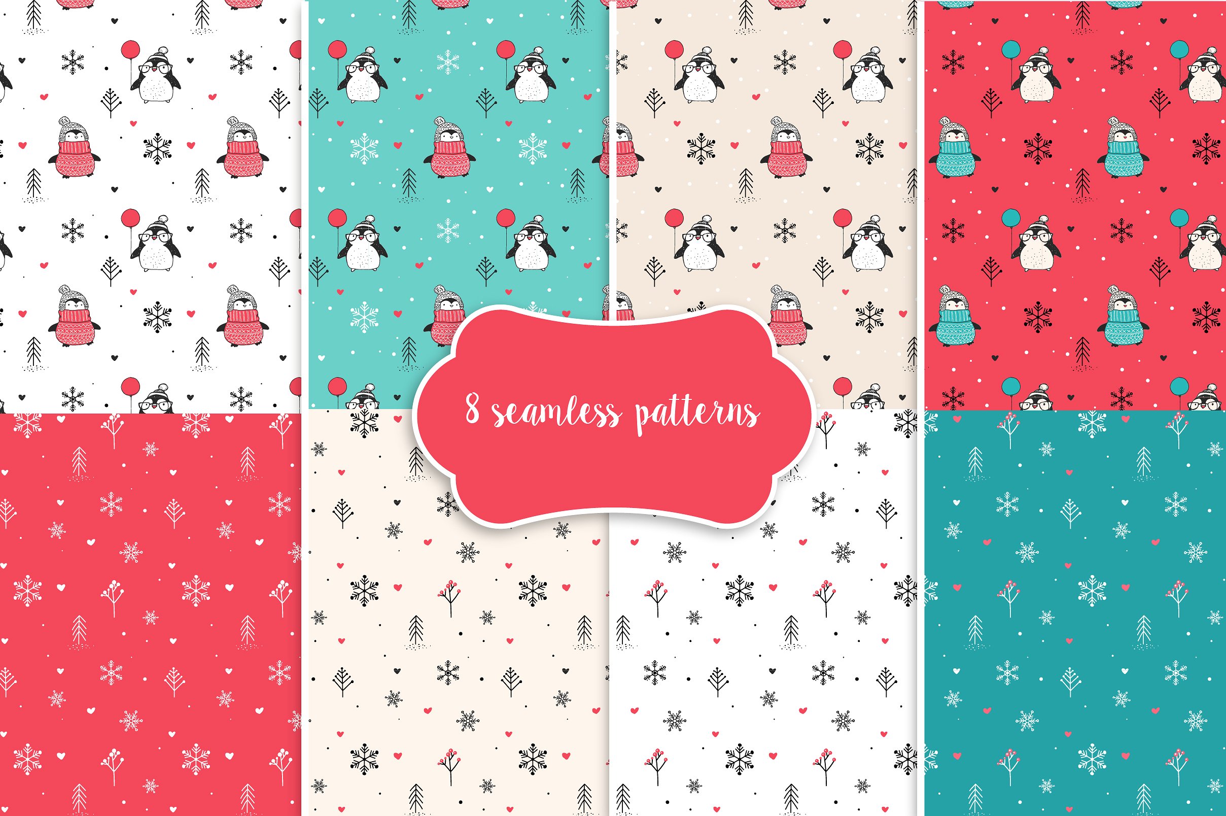 Cute penguin icons, Christmas