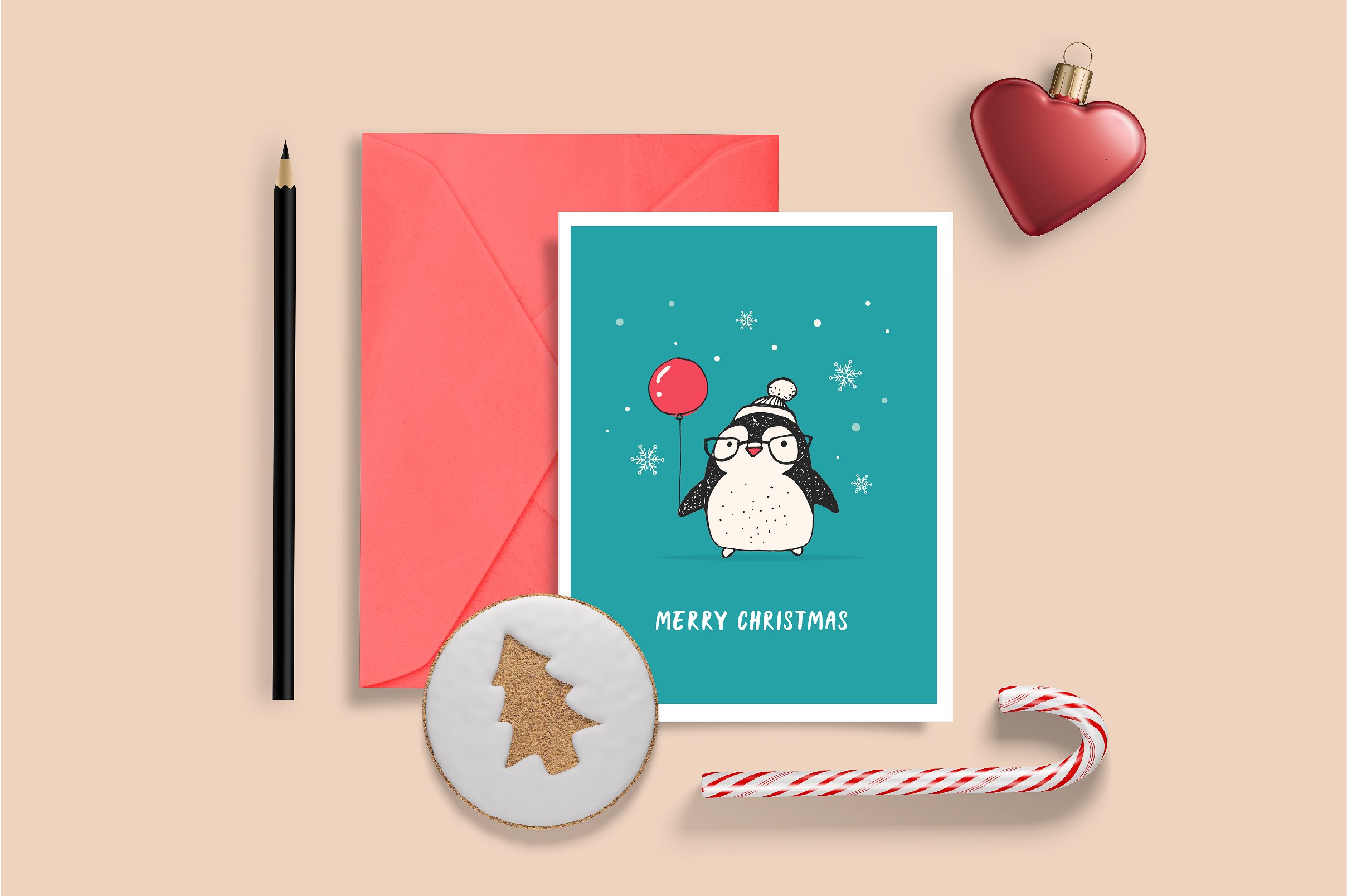 Cute penguin icons, Christmas