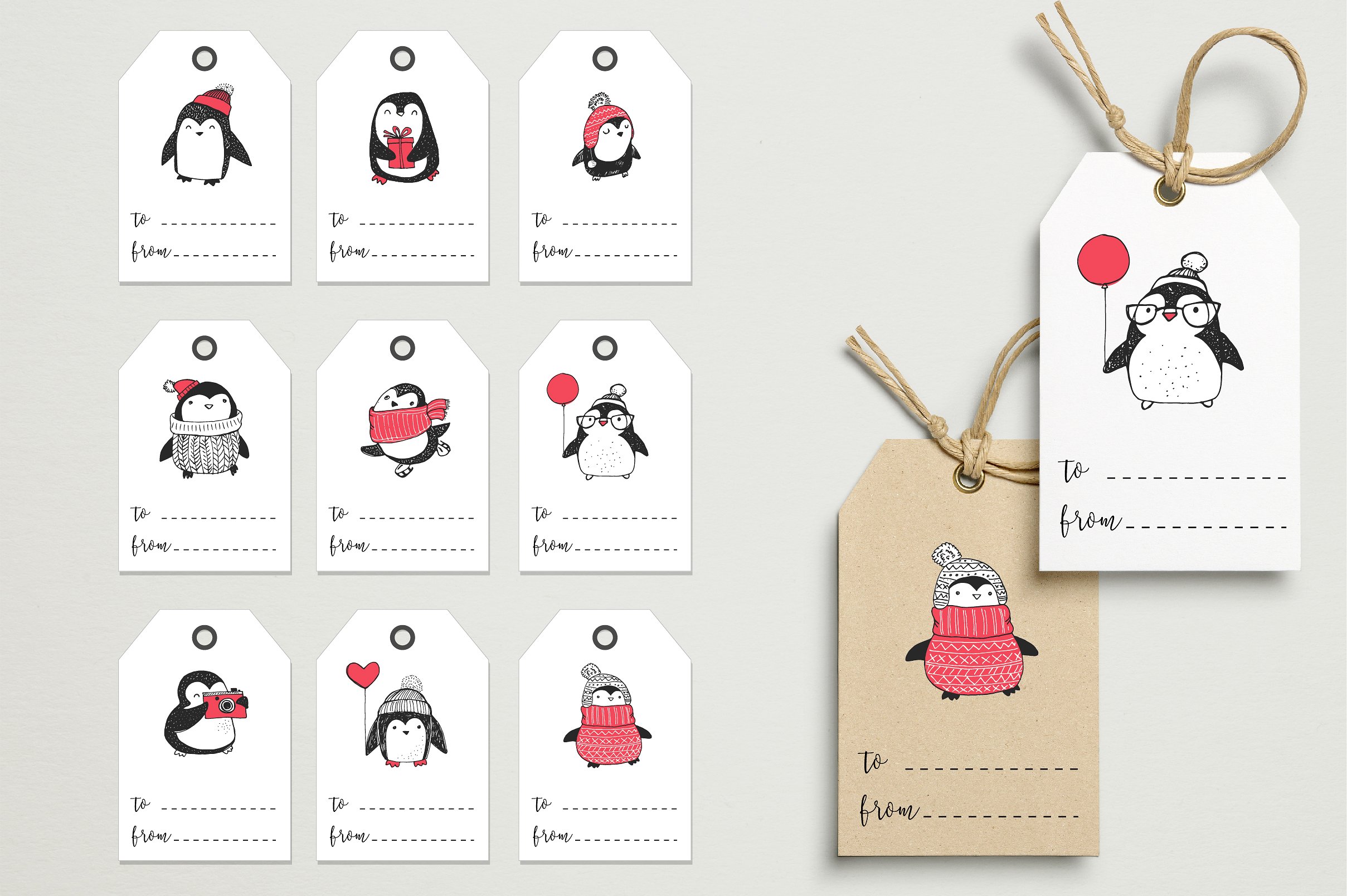 Cute penguin icons, Christmas