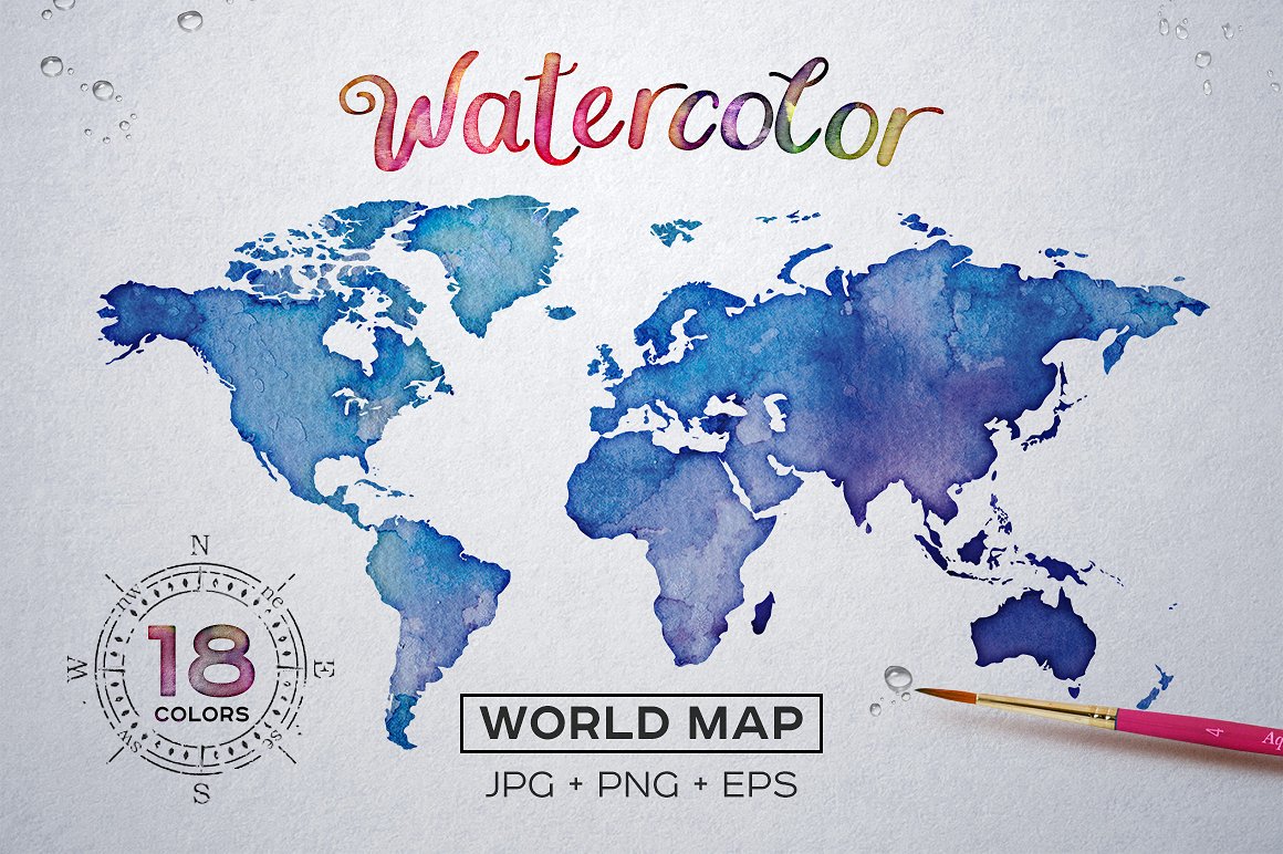 Watercolor World Map Poster Pa