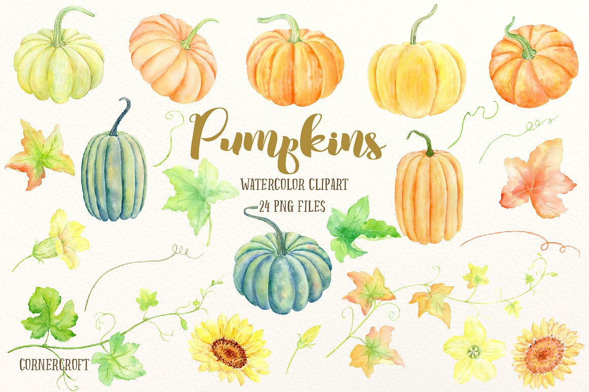 Watercolour Clipart Pumpkins