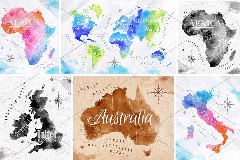 Watercolor world map