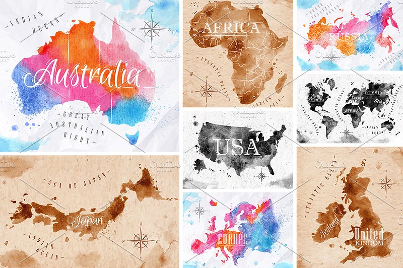 Watercolor world map