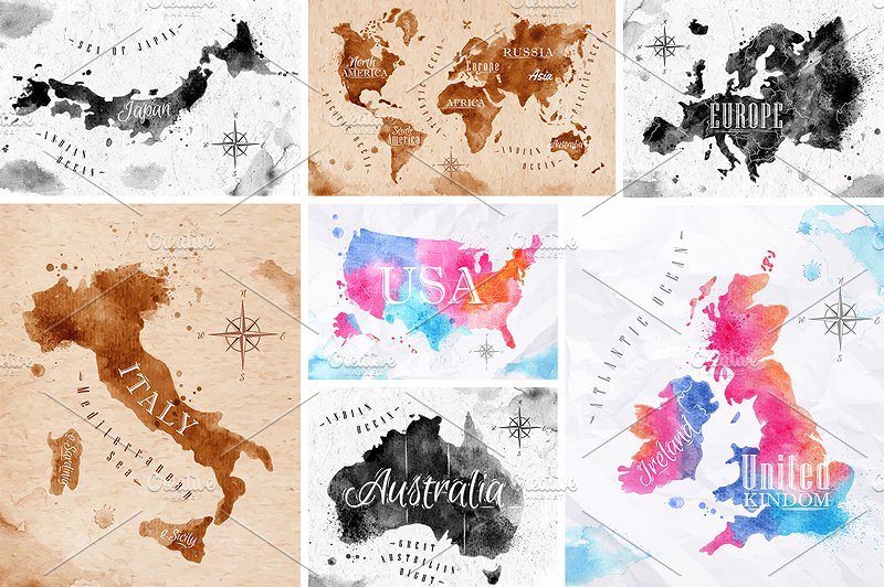 Watercolor world map