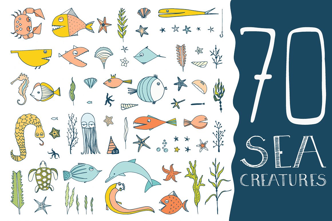 70 Hand Drawn Sea Creatures