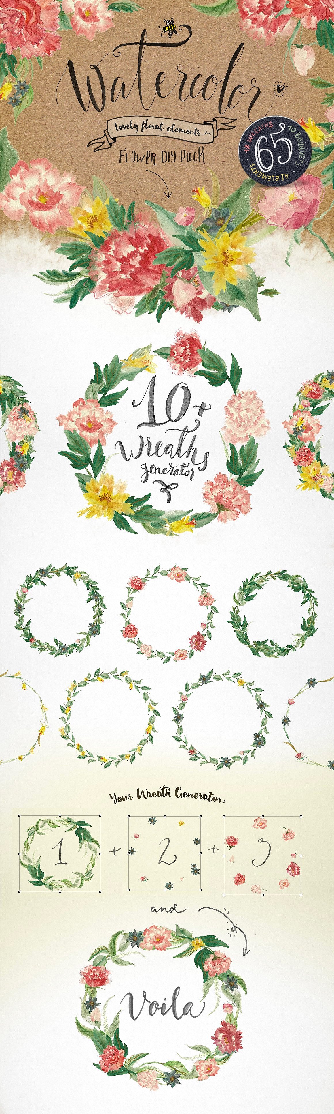 Watercolor flower DIY Pack