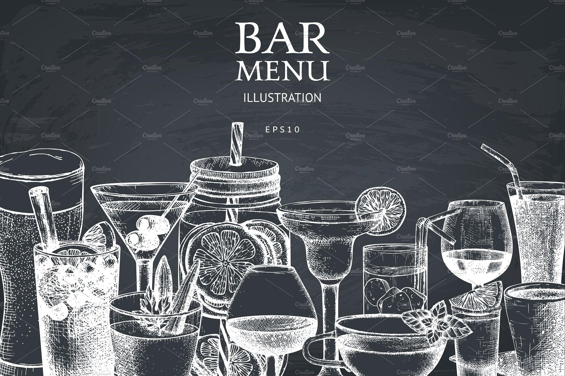 Vector Bar Menu On Chalkboard