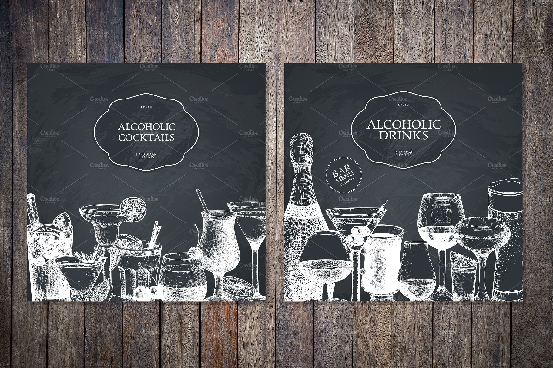 Vector Bar Menu On Chalkboard