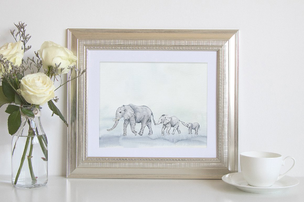 Watercolor Herd of Elephants