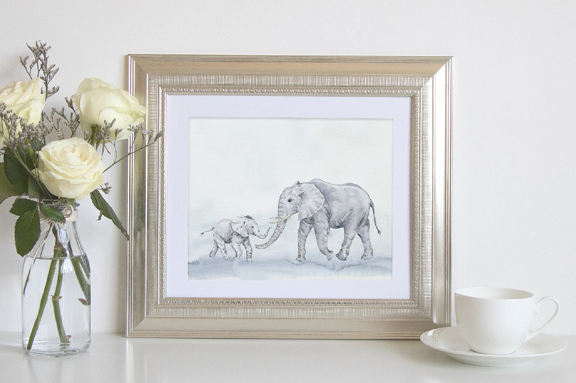 Watercolor Herd of Elephants