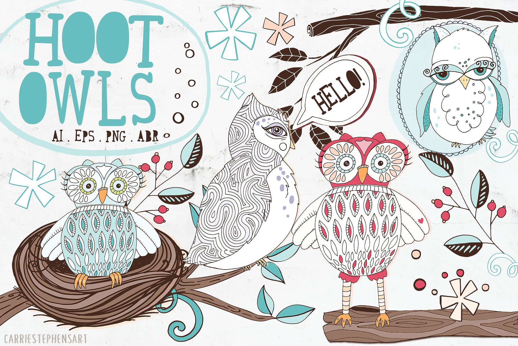 Cute Owl Graphics Set