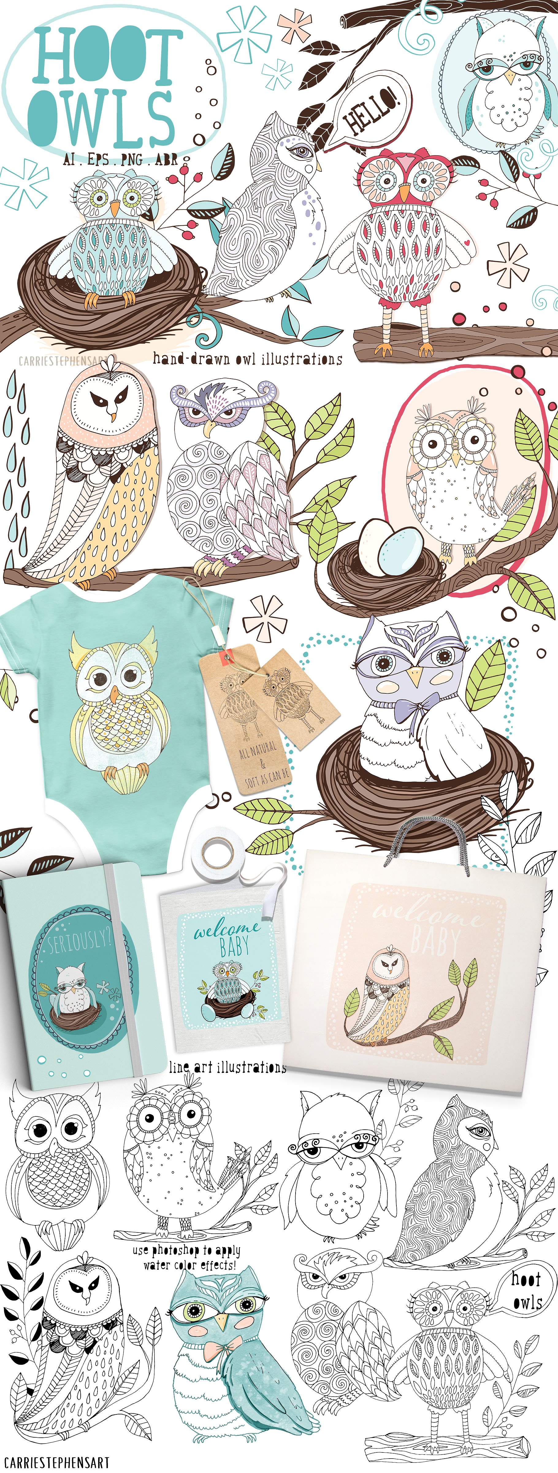 Cute Owl Graphics Set