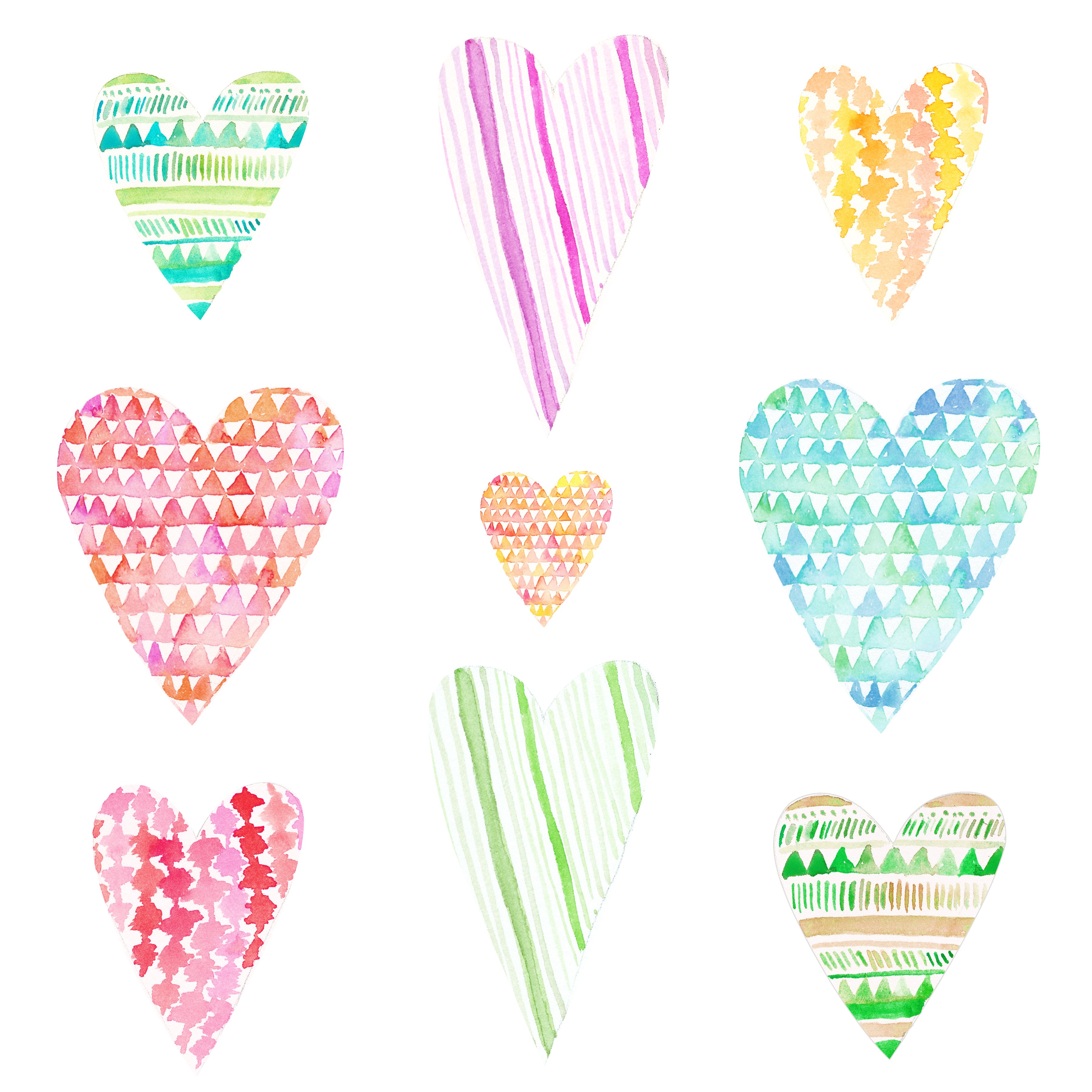 Geometric Hearts Watercolor Cl