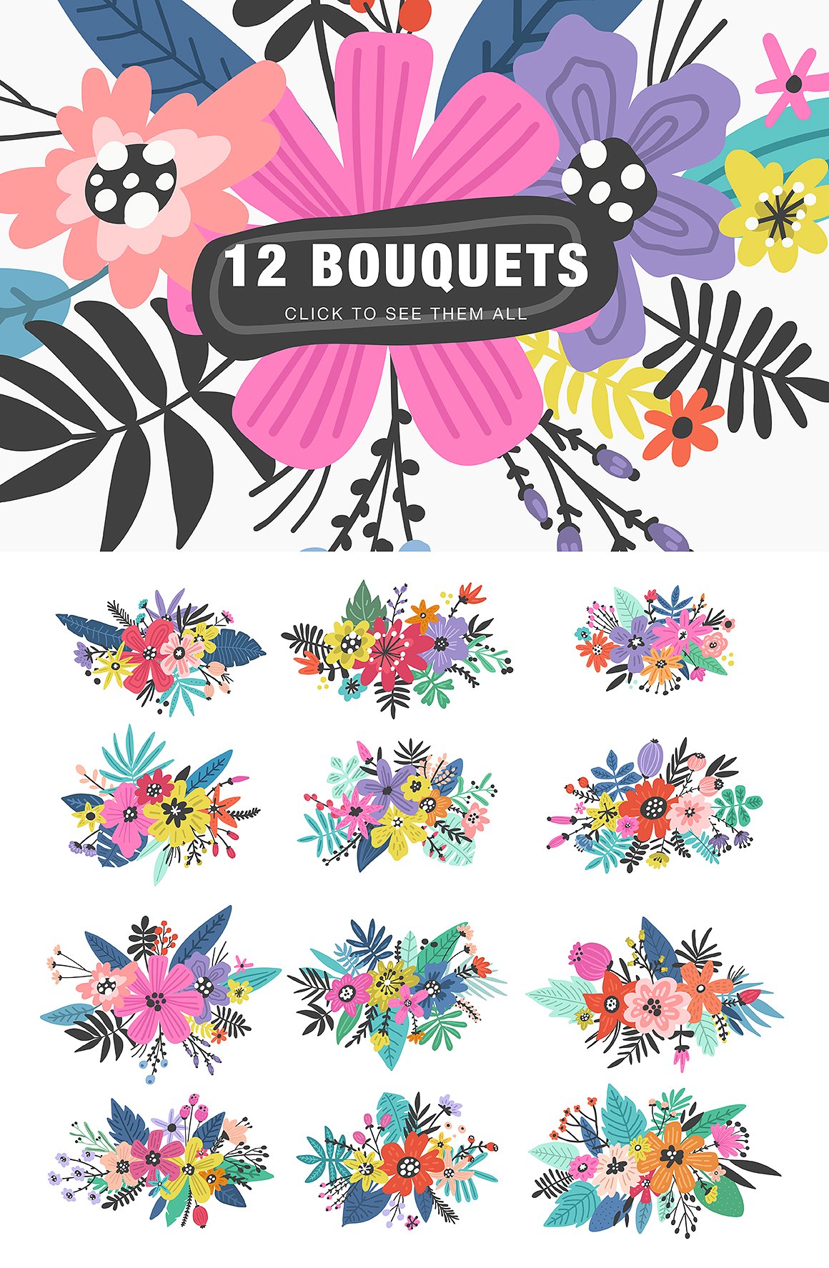 400个丰富的花卉图形元素 Floral-Blast-400