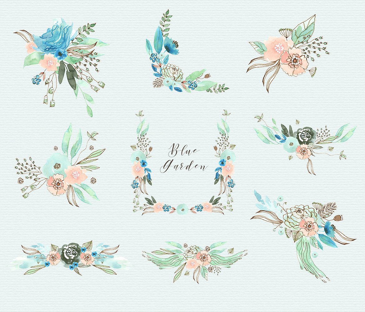 Blue Garden Floral Set