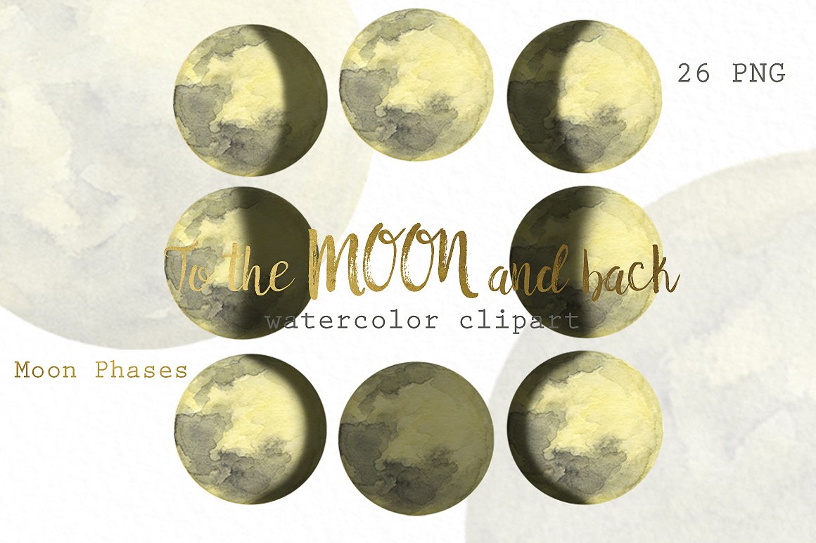 Moon Phases. Watercolor