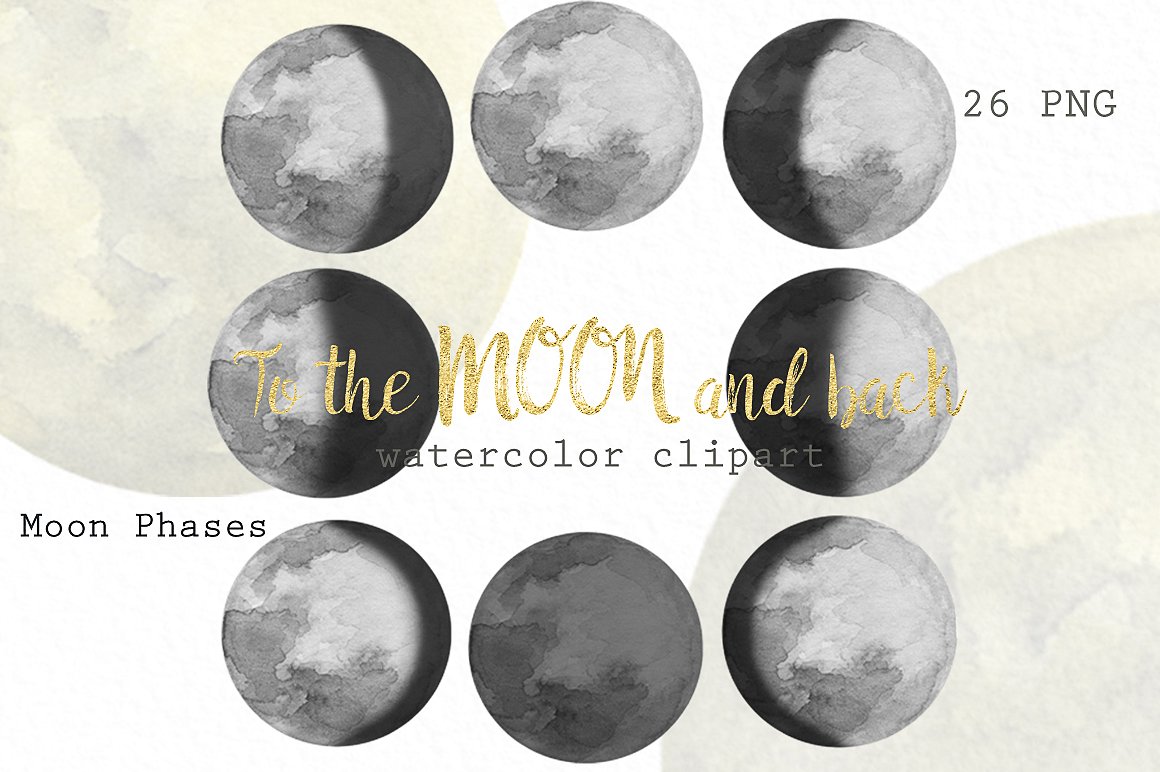 Moon Phases. Watercolor