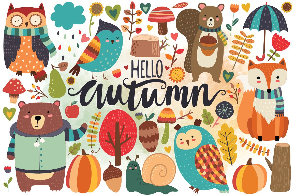 Autumn Woodland Clipart Bundle