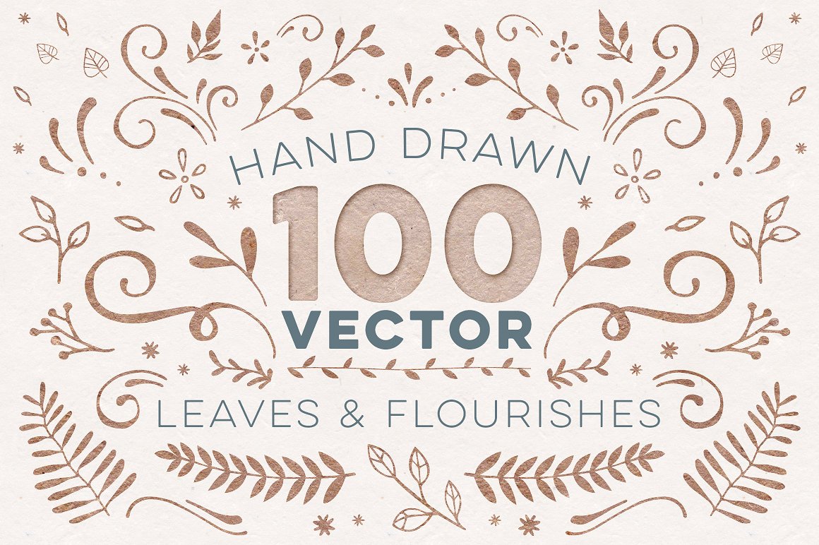 100 Hand Drawn Leaves Flour