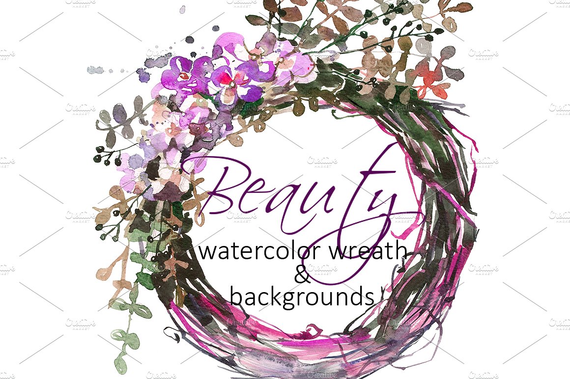 Watercolor Floral Wreath Clip