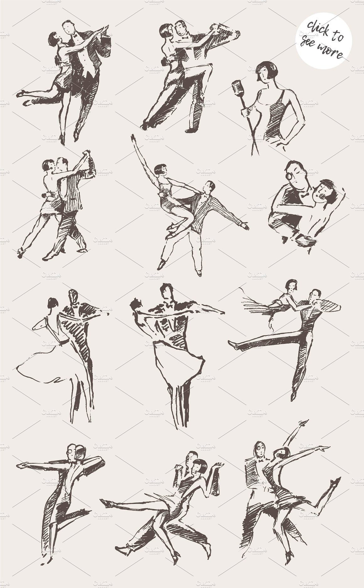 Illustrations of dancing coupl